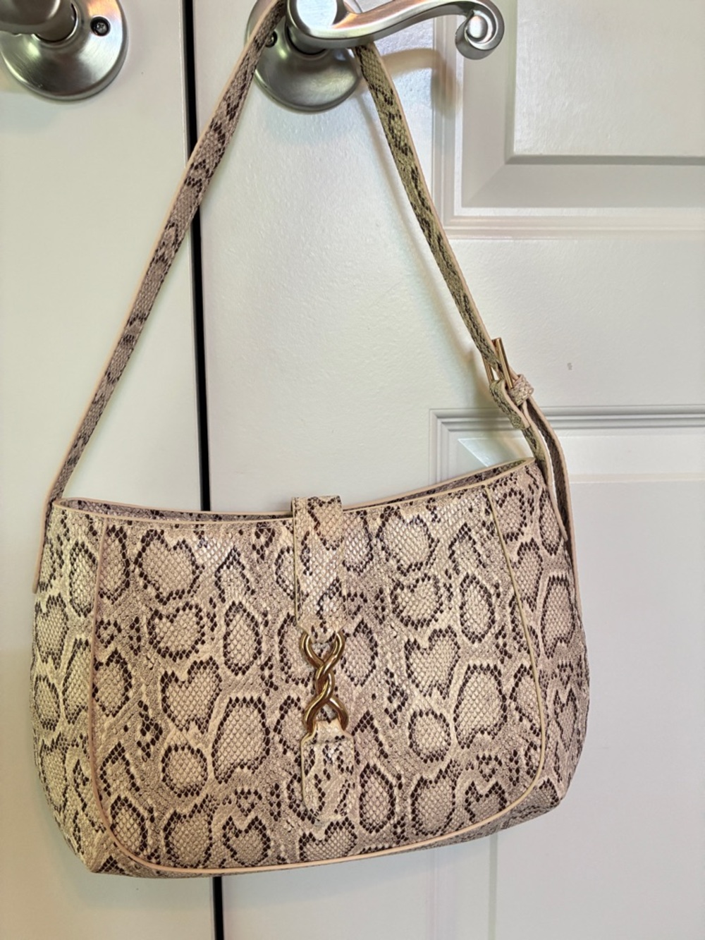 Snake Skin Shoulder Bag Ivory